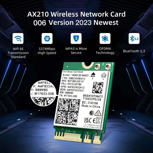 Carte Adaptateur sans fil WiFi 6E Intel AX210NGW Bluetooth 5.3 2.4G/5G/6GHz 802.11AX
