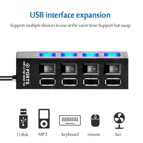Hub USB 3.0 HI-Speed 4 Ports USB Avec Interrupteur Marche/Arrêt Pour PC MacOS