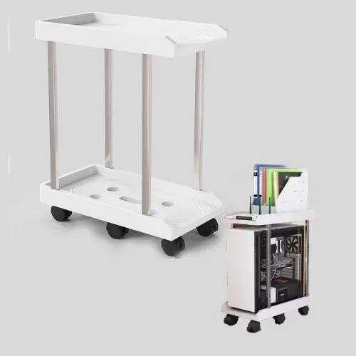 Support unité centrale PC Ordinateur Fixe sur 2 niveaux avec 6 Roues - Blanc