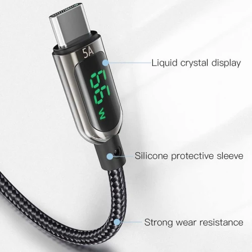 Câble USB Vers USB-C Type-c de Données et Charge 66W 5A avec affichage Puissance 1.2m YESIDO CA85