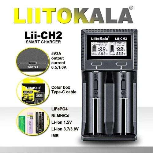 LiitoKala Lii-CH2 Chargeur Intelligent 2A Li ion Ni MH AA AAA 18650 21700 26650