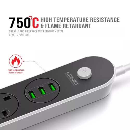 Multiprise Rallonge LDNIO SC3301 3 Prise + 3 USB 5V 3.1A 2500W 1.6m