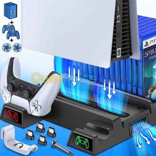 Support Docking Vertical Station de charge pour PS5 et manette avec ventilateur de refroidissement