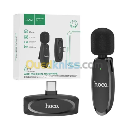 Microphone cravate Lavalier sans-fil HOCO L15 avec récepteur prise Type-C