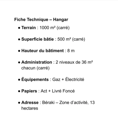 Vente Hangar - Usine Alger Baraki