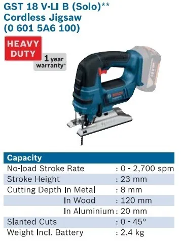 Scie sauteuse sans fil 120mm - BOSCH GST 18V-LI B SOLO (2024-Hungary)