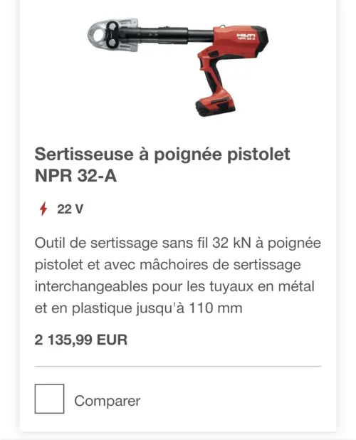 Sertisseuse HILTI nouvelle génération NURON NPR 32P-22 mâchoires TH26/TH32 (2023-Germany)
