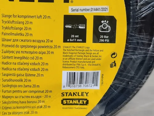 Flexible d'air comprimé 20 Bar avec raccords rapide 6 x 11mm STANLEY 10/20 mètres