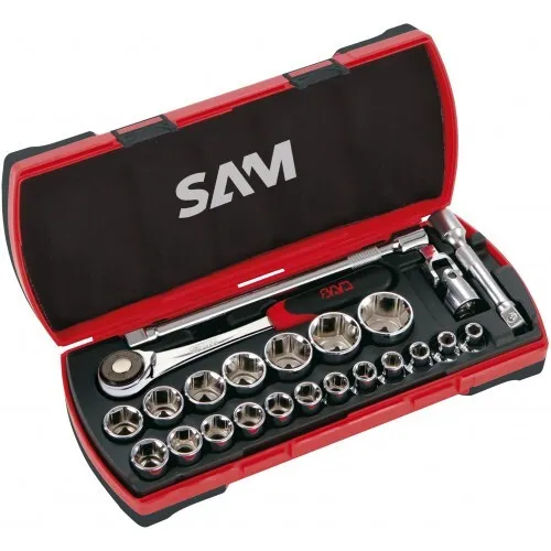 SAM - Coffret de douilles 23 pièces 1/2" 6 pans avec accessoires (France)