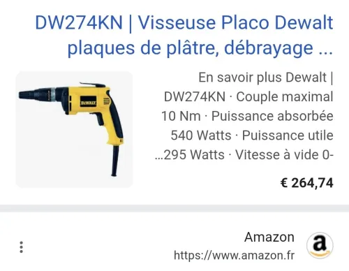 Visseuse Placo électrique débrayage silencieux 540W, 4000tr/min - DEWALT DW274KN (Czech)