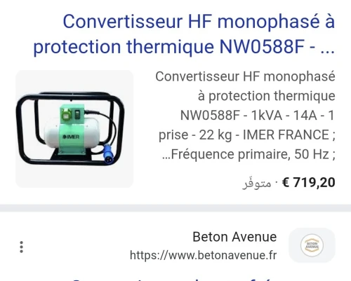 Convertisseur HF 1KVA monophasé à protection thermique - IMER NW0588F (France)