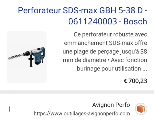 Marteau Perforateur SDS-Max 1050W 5,9J 38mm - BOSCH GBH 5-38 D (Germany)