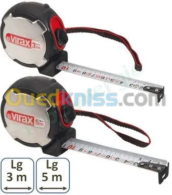 Mètre ruban recto verso VIRAX 3m x 16mm / 5m x 25mm (boîtier inox + caoutchouc)