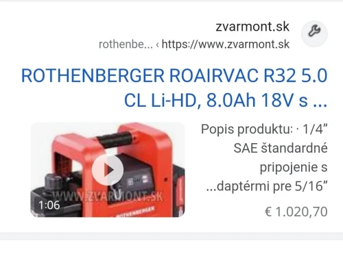 pompe à vide double étage sans fil 18V 8.0Ah ROTHENBERGER Roairvac R32 5.0CL (BL)