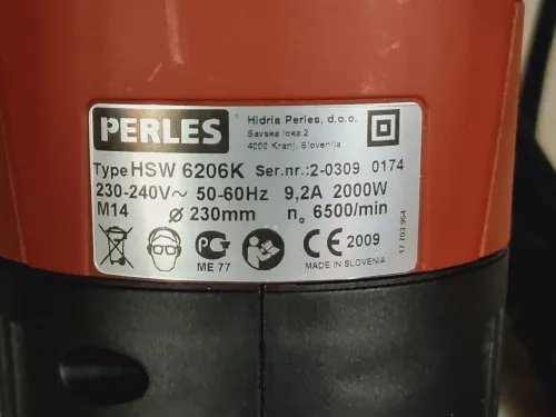 Meuleuse d'angle 230mm 2000W poignée et Carter réglage rapide - PERLES HSW 6206K (Slovenia)