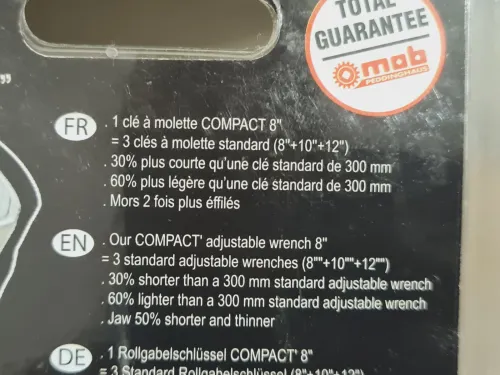 MOB - Clé à molette compact 8" gainée à ouverture extra-large 38,5mm (3en1)  