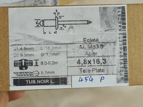 WÜRTH - Rivet aveugle noir tête plate 4.8 x 16.3mm (Europe)