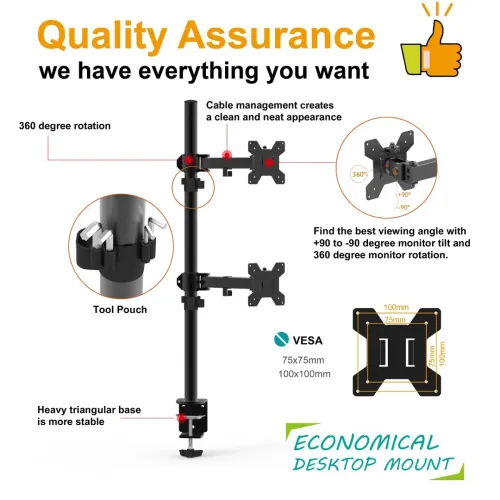 SUPPORT ECRAN 02 BRAS CLAMP:10"-32".8KG [ CT-LCD-DS1905A ] // REF:4427