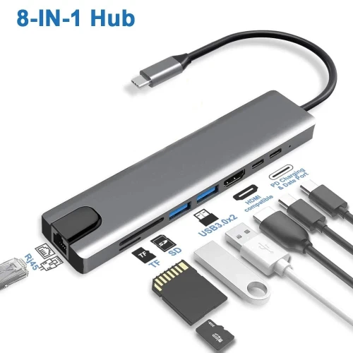ADAPTATEUR TYPE C TO 3USB +VGA+HDMI+TF+AUDIO+ REEN GIGA 11IN1 /REF: 5168  