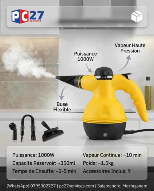 Nettoyeur à Vapeur Multifonction 1000W  Nettoyage et Désinfection Sans Produits Chimiques  Description :