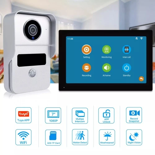 VIDEOPHONE TUYA AVEC MONITEUR 7" INTELLIGENT ET CONTROLE D'ACCES AUX P // REF : 2959