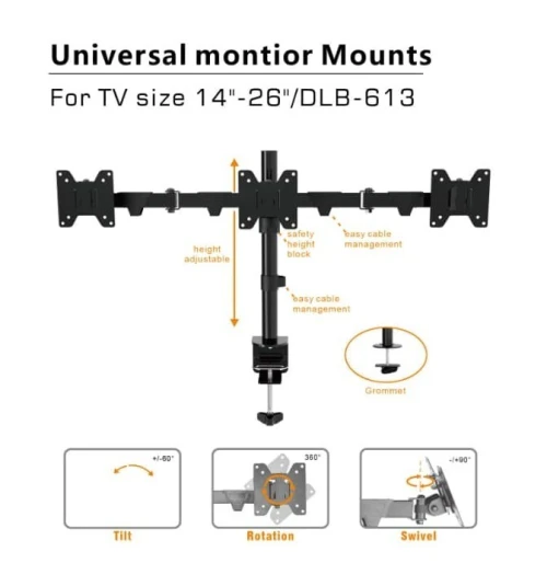 SUPPORT 3 ECRAN PC BRAS SIMPLE FDM-613 , 14"- 26", 10KG REF: DLB-613 