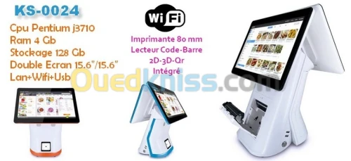 CAISSE TACTILE KS-0024 BZPOS J3710 / 4 G / 128 G 2X ECR 15.6"+15.6" +I