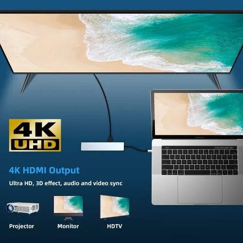 ADAPTATEUR TYPE C TO 3USB +VGA+HDMI+TF RES GIGA 8IN1 /REF: 3928 Station d'accueil