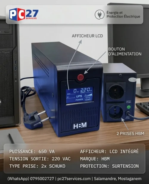 ONDULEUR UPS 650 VA +AFFICHEUR LCD 2S PRISE HBM Ref  4510