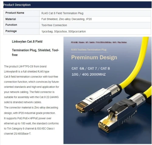 CONNECTEUR INDUSTRIELLE RJ45 CAT.6A/7/8 LW-FTPS-C6A /REF:7372