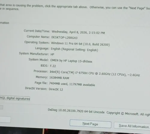 HP OMEN 15 I7 9750H NVIDIA RTX 2060 6GB RAM 16GB SSD 512GB