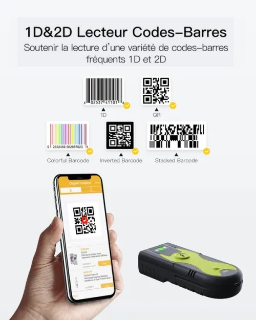 Lecteur de codes à barres portable 1D&2D Sans Fil 
