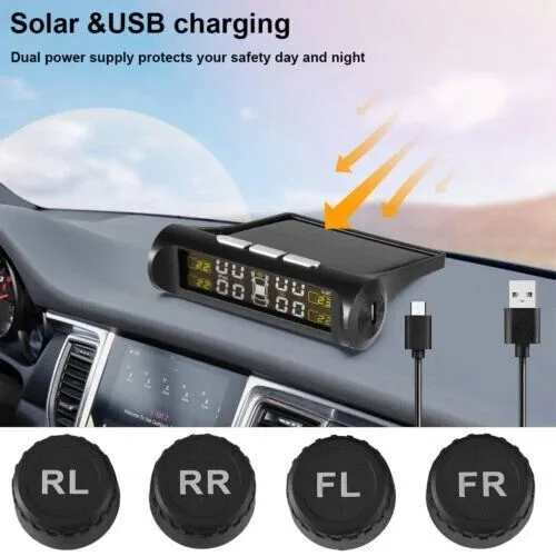 Système de surveillance de la pression des pneus de voiture TPMS solaire sans fil avec écran LCD et 4 capteurs internes