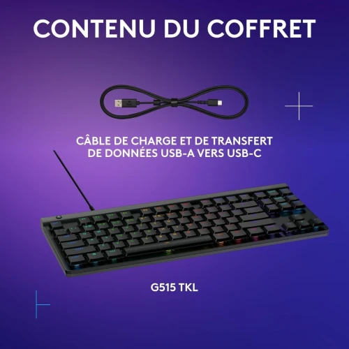 CLAVIER Logitech G G515 TKL, clavier gaming ultra-plat filaire