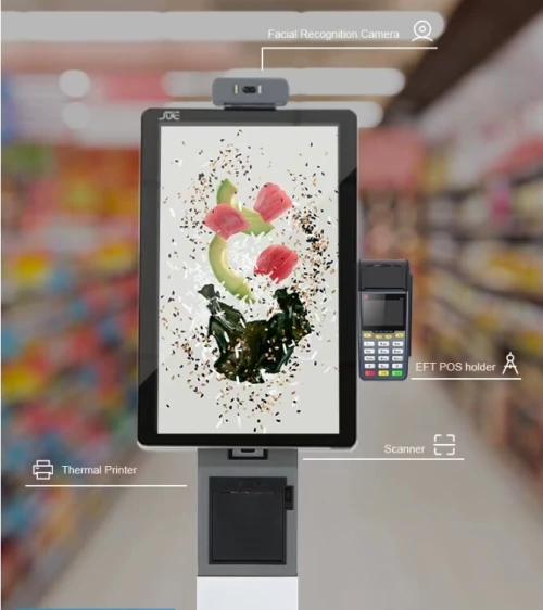 Borne tactile interactive multimédia 15.6" avec imprimante et scanner barcode