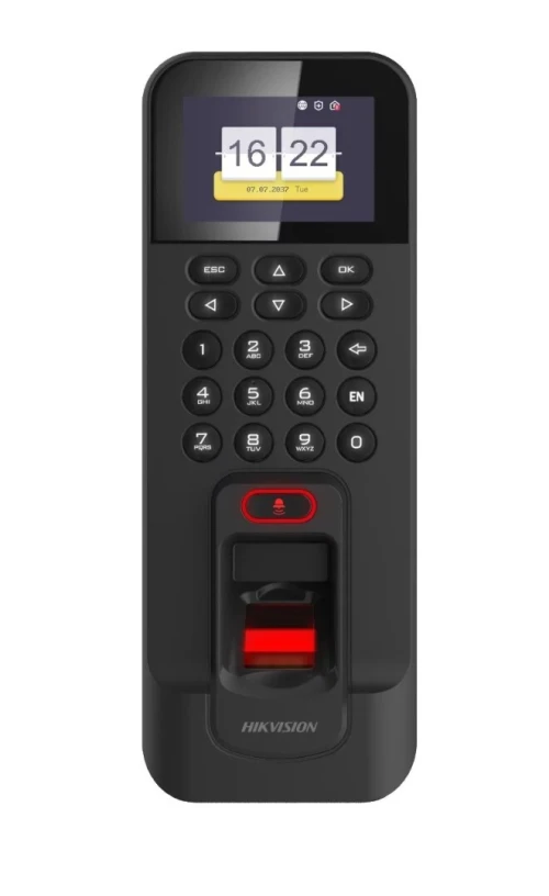 Terminal de contrôle d'accès et pointeuse biométrique empreinte, carte, code HikVision DS-K1T804AEF