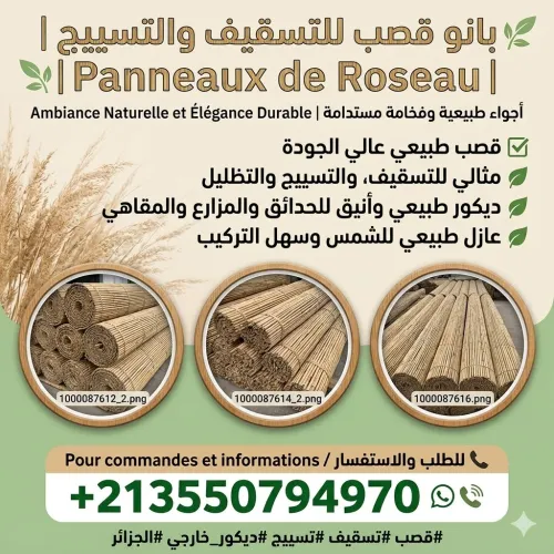 بانو قصب للتسقيف والتسييج | Panneaux de Roseau Toiture & Clôture قصب طبيعي للتسقيف والتظليل | Roseau Naturel pour Toiture et Ombrage بانو قصب عالي