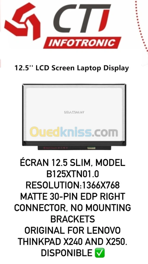 Écran 12.5 Slim, model B125XTN01.0