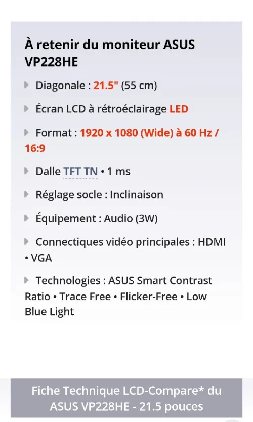 Moniteur gaming asus vp228 