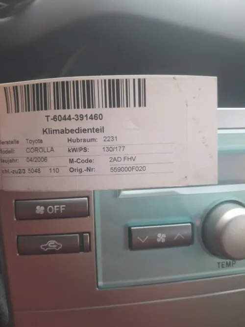 Commande de climatisation  toyota corolla