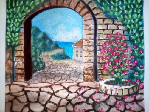 Tableau paysage pastel  - Fait main - Encadré 