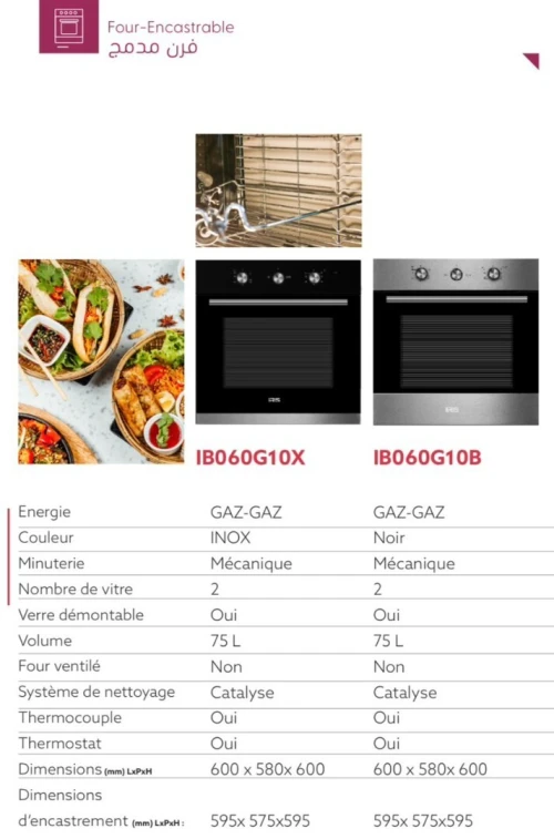 FOUR IRIS ENCASTRABLE GAZ/GAZ G10X INOX CATALYSE 75L