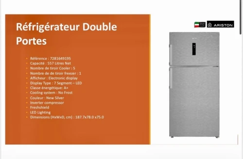 ARISTON REFRIGERATEUR 557 L INOX COMPRESSEUR INVERTER NO FROST