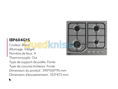 TABLE DE CUISSON IRIS 4 FEUX INOX IBP604G1S