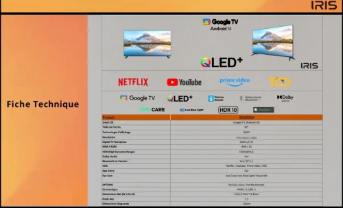TV IRIS 50" QLED+ Q5020 GOOGLE TV ANDROID 14 SMART 50 POUCES