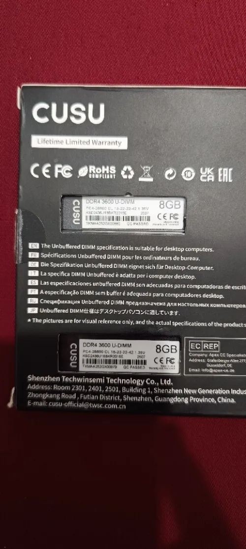 RAM DDR4 RGB CUSU 16GB (2x8GB) 3600MHz 