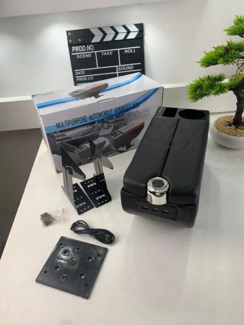 Organisateur de Console Centrale Voiture avec Accoudoir et Porte Gobelet USB
