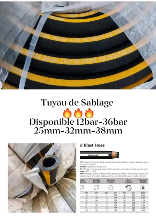 Tuyau Alimentaire/extraction/pression hydraulique/oil hose/sablage/dépotage pr ciment..