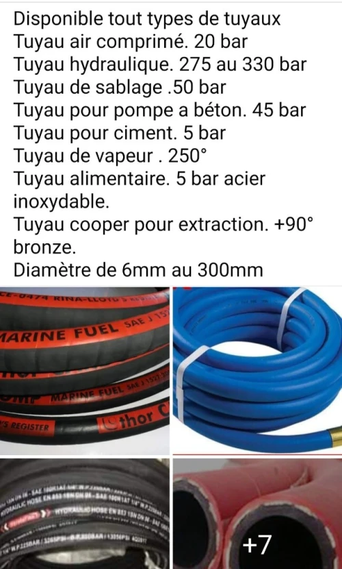 Tuyau Alimentaire/extraction/pression hydraulique/oil hose/sablage/dépotage pr ciment