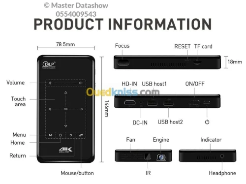 Data show projecteur 4K WIFI Bluetooth Datashow Android 9